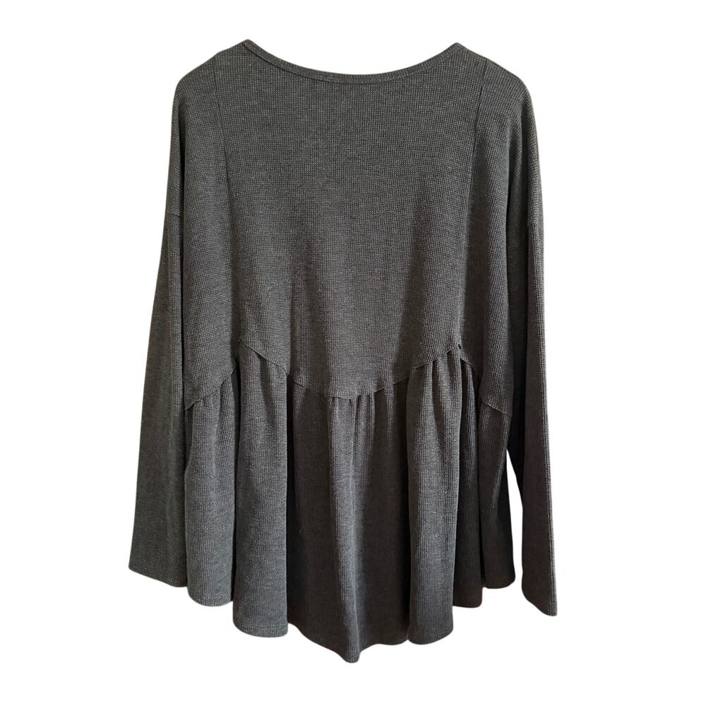 ARULA | Dark Gray Heather Waffle Scalloped Waist Babydoll Long Sleeve Top 2XL B - Picture 3 of 5